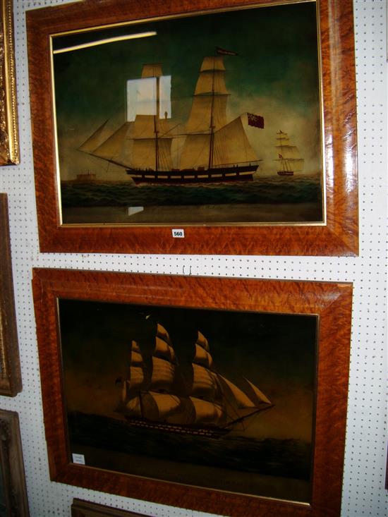 Pr reproduction reverse prints on glass of Earl Balcarras and William Thomas of Sunderland, East India Trading ships